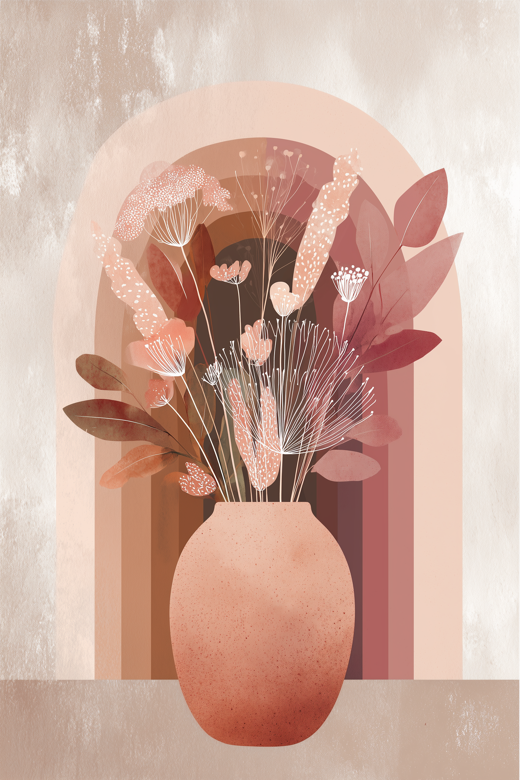 Terracotta Dreams – Abstract Floral Vase Art
