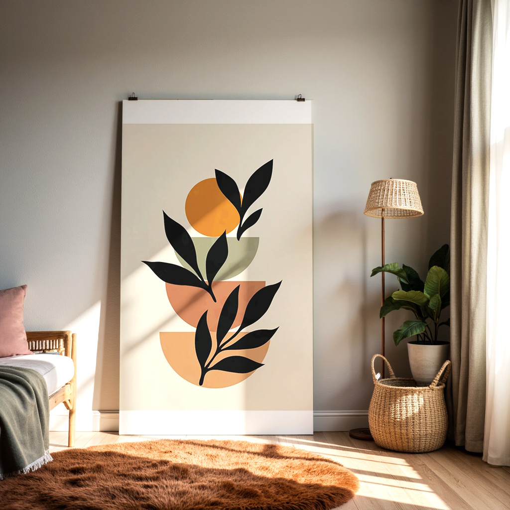 Modern Abstract Leaf Art – Earthy Minimalist Canvas — alternate view