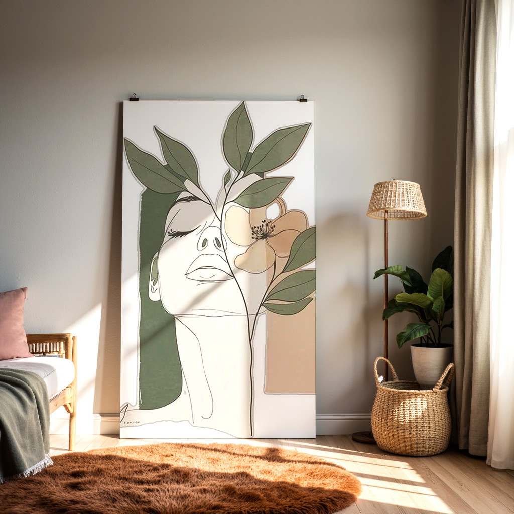 Minimal Line Art Woman – Botanical Modern Canvas Wall Art — alternate view
