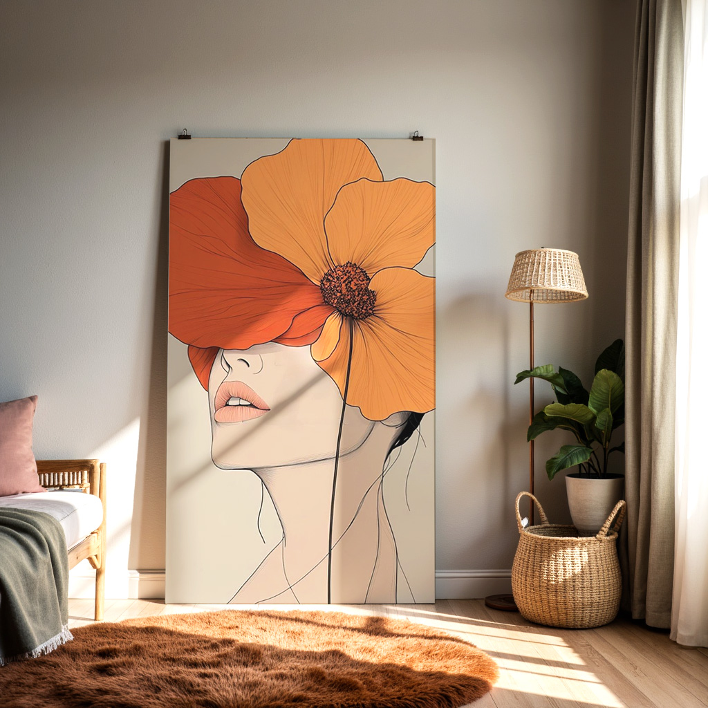 Elegant Floral Woman Wall Art – Modern Line Art Canvas Print — alternate view