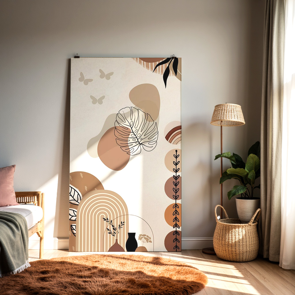 Boho Botanical Abstract Wall Art – Earth Tone Modern Canvas Print — alternate view
