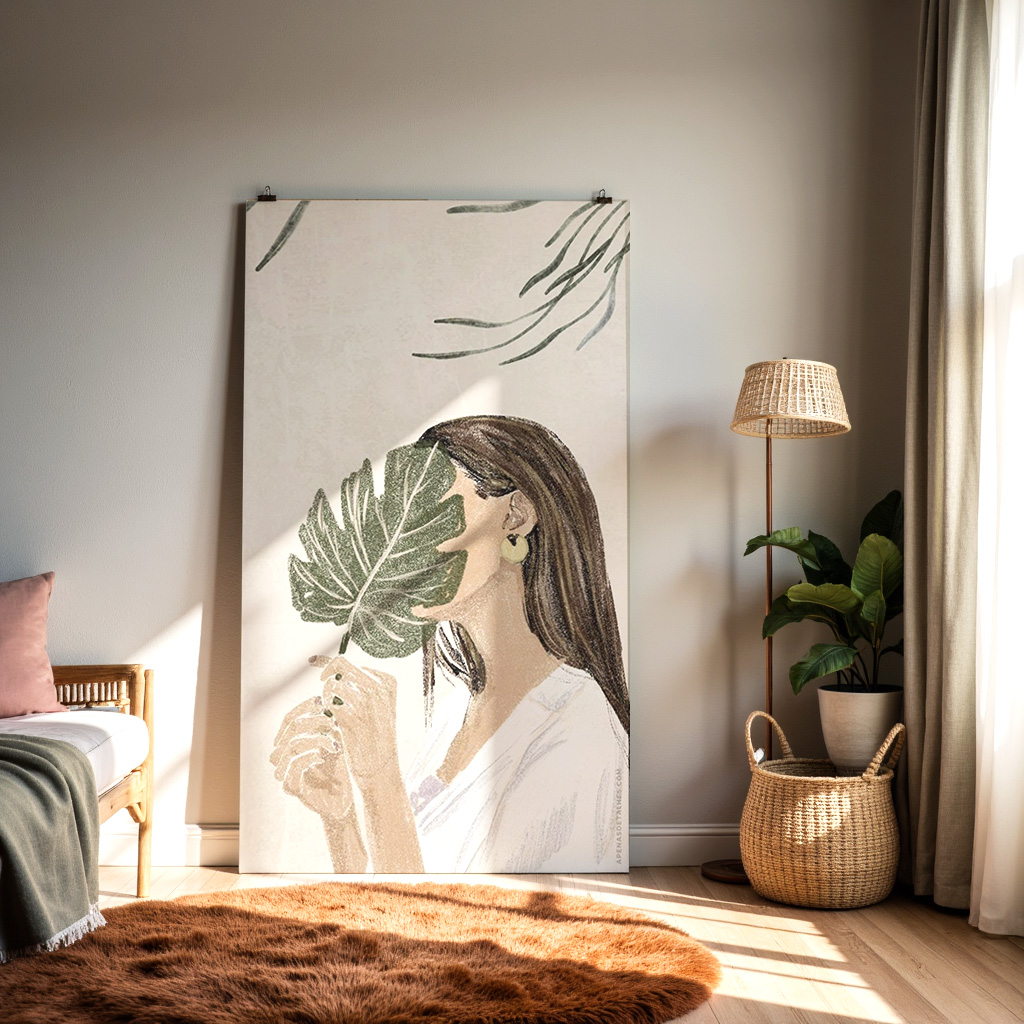 Botanical Woman Wall Art – Modern Nature-Inspired Illustration — alternate view