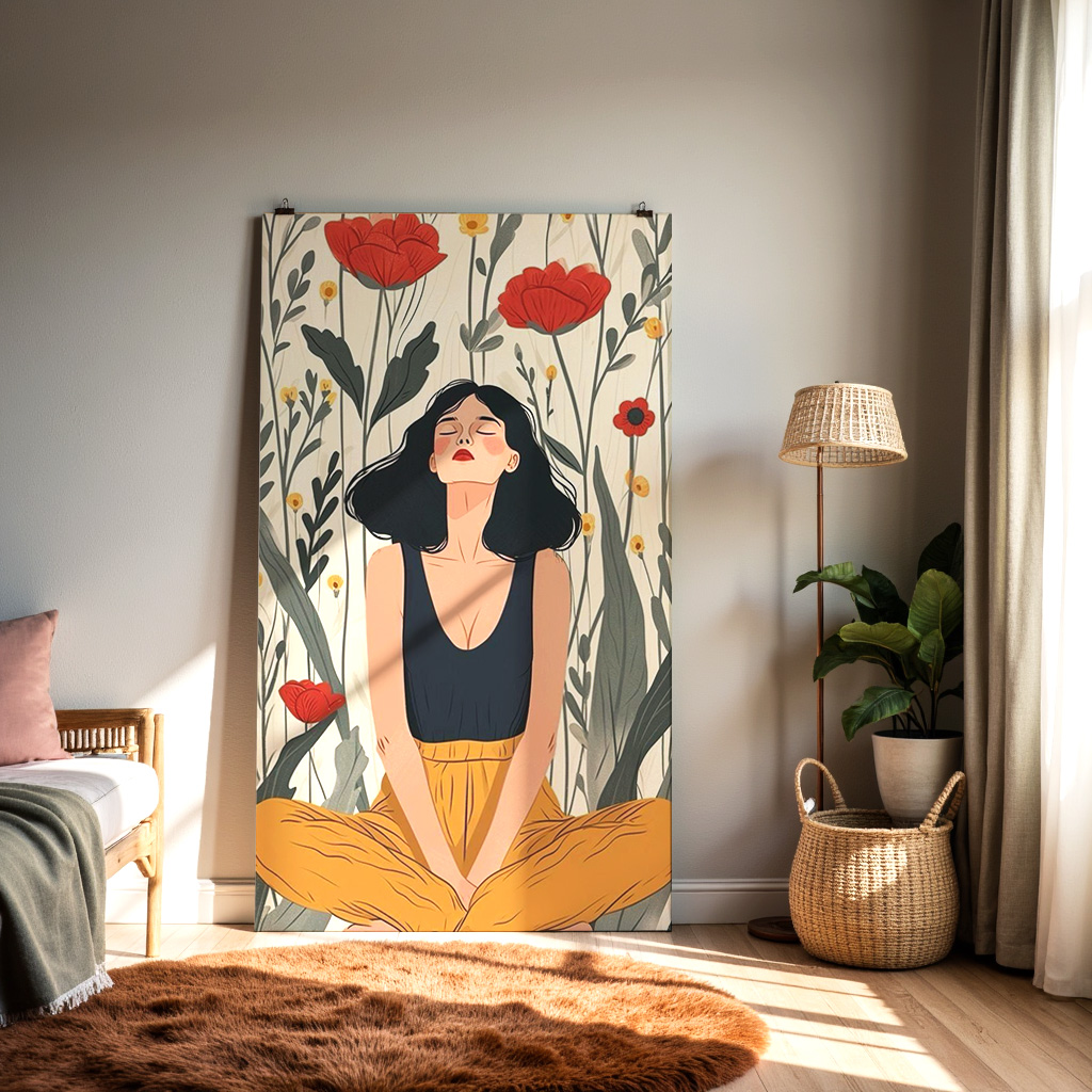 Calming Woman in Nature – Mindfulness & Floral Art Print — alternate view