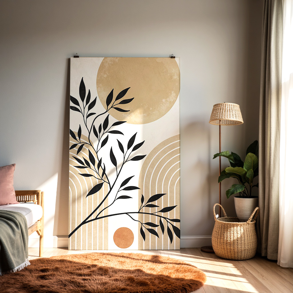 Boho Abstract Botanical Art Print – Minimalist Earth Tone Wall Décor — alternate view