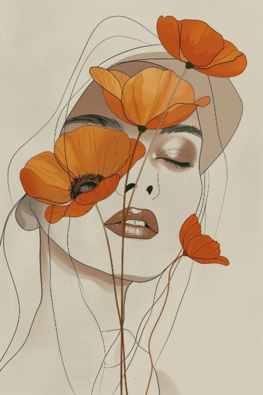 Floral Woman Line Art Print – Modern Aesthetic Feminine Wall Décor