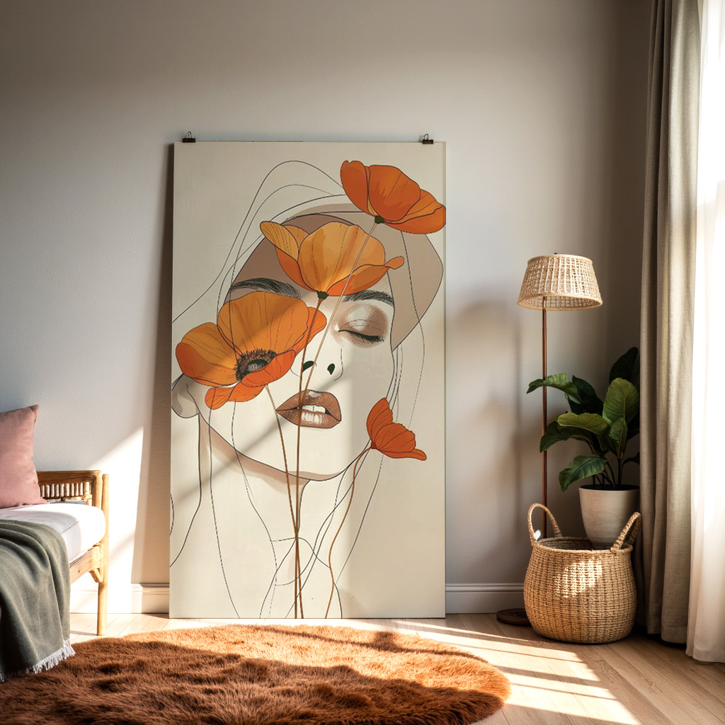 Floral Woman Line Art Print – Modern Aesthetic Feminine Wall Décor — alternate view