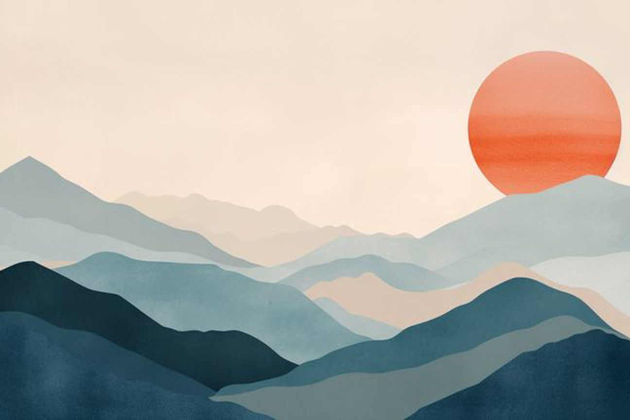 Minimalist Mountain Landscape Art Print – Sunset Wall Décor