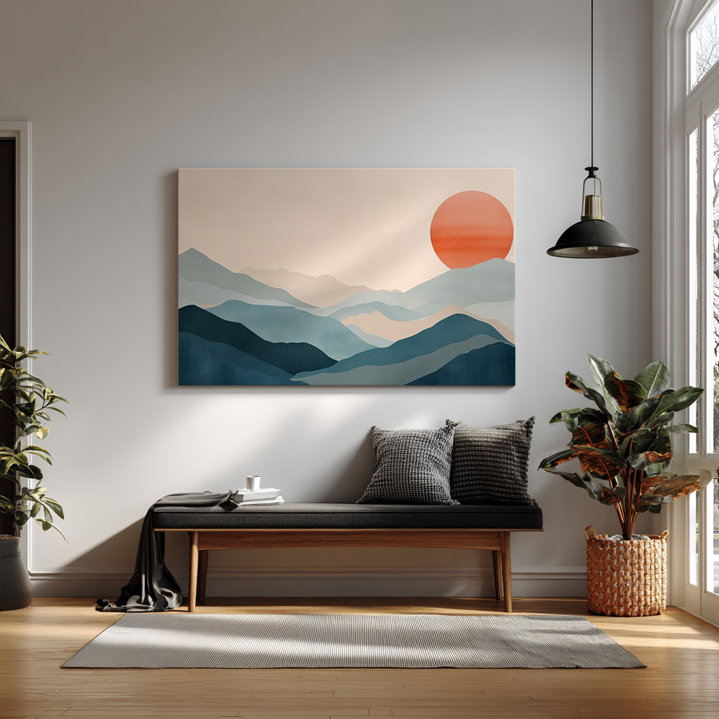 Minimalist Mountain Landscape Art Print – Sunset Wall Décor — alternate view