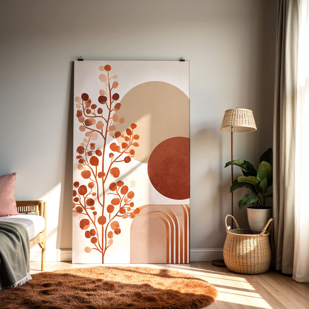 Abstract Botanical Wall Art – Terracotta and Beige Minimal Design — alternate view