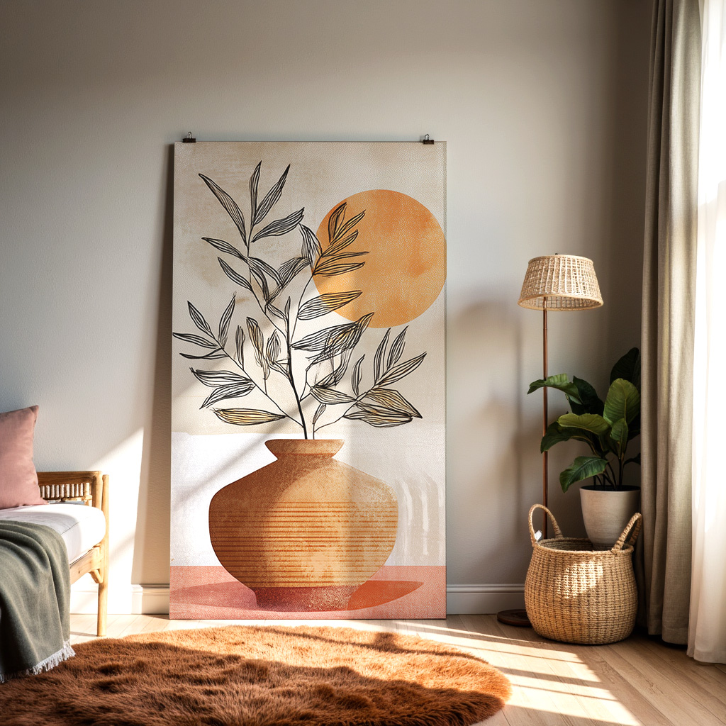 Boho Vase Wall Art – Abstract Botanical Terracotta Design — alternate view