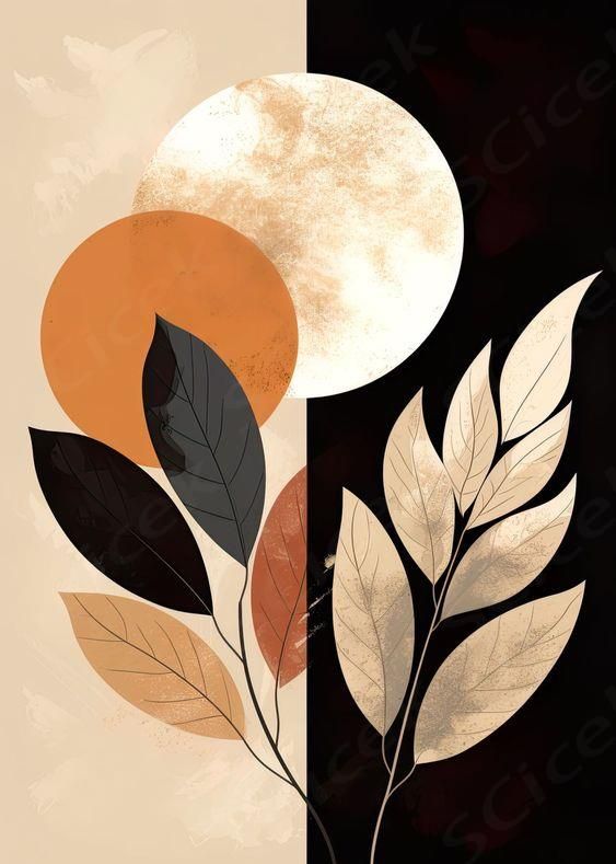 Abstract Botanical Wall Art – Modern Beige and Black Minimal Design
