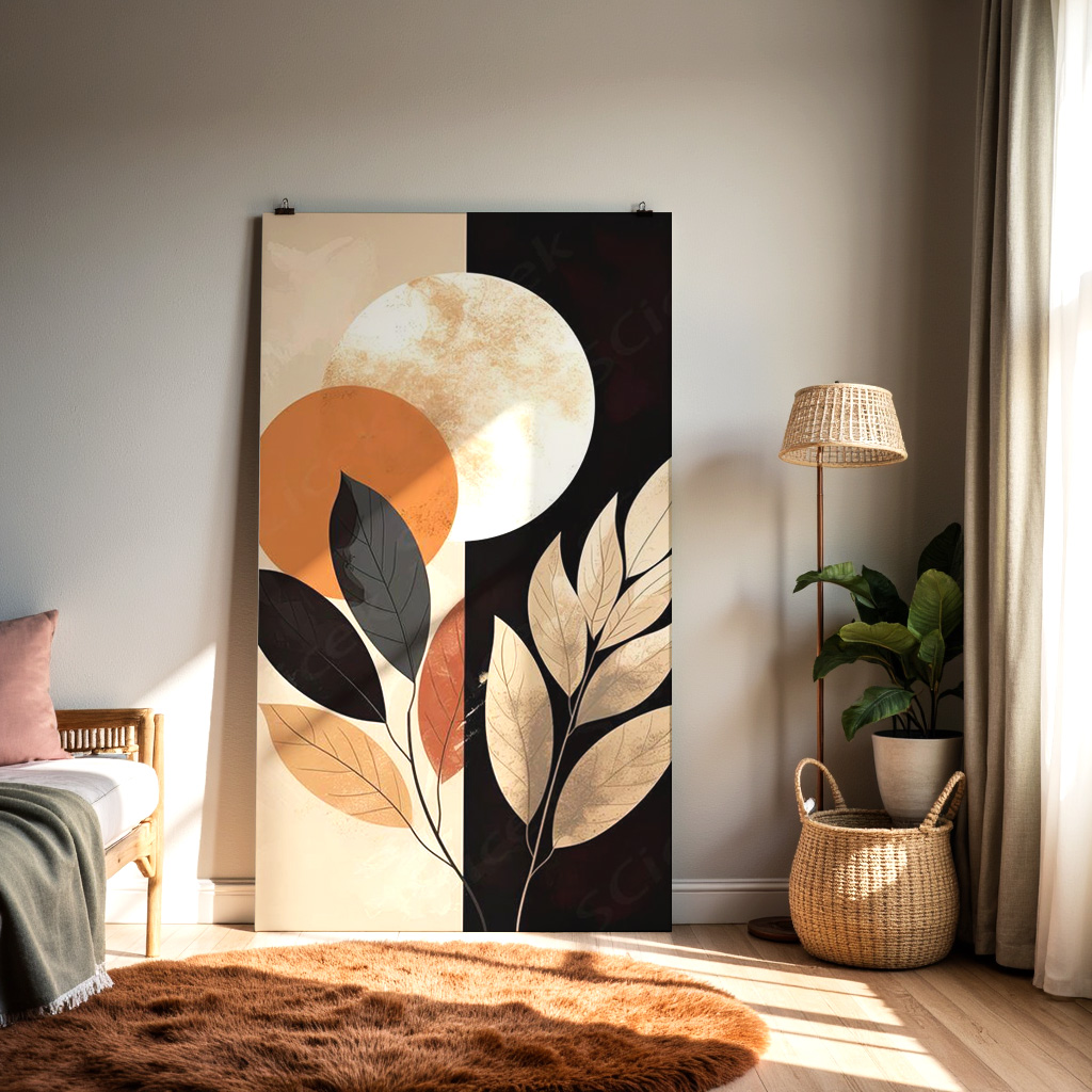 Abstract Botanical Wall Art – Modern Beige and Black Minimal Design — alternate view
