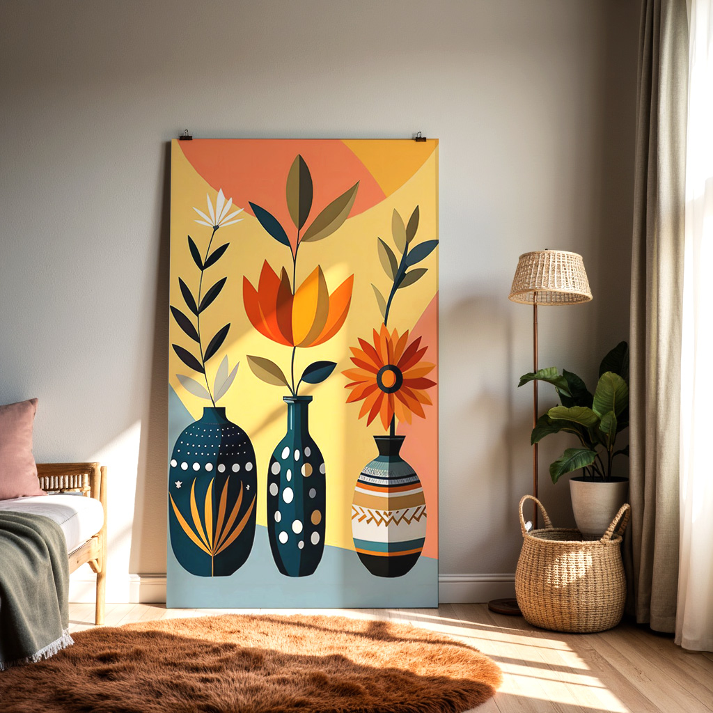 Modern Floral Vase Art Print – Colorful Boho Wall Décor — alternate view