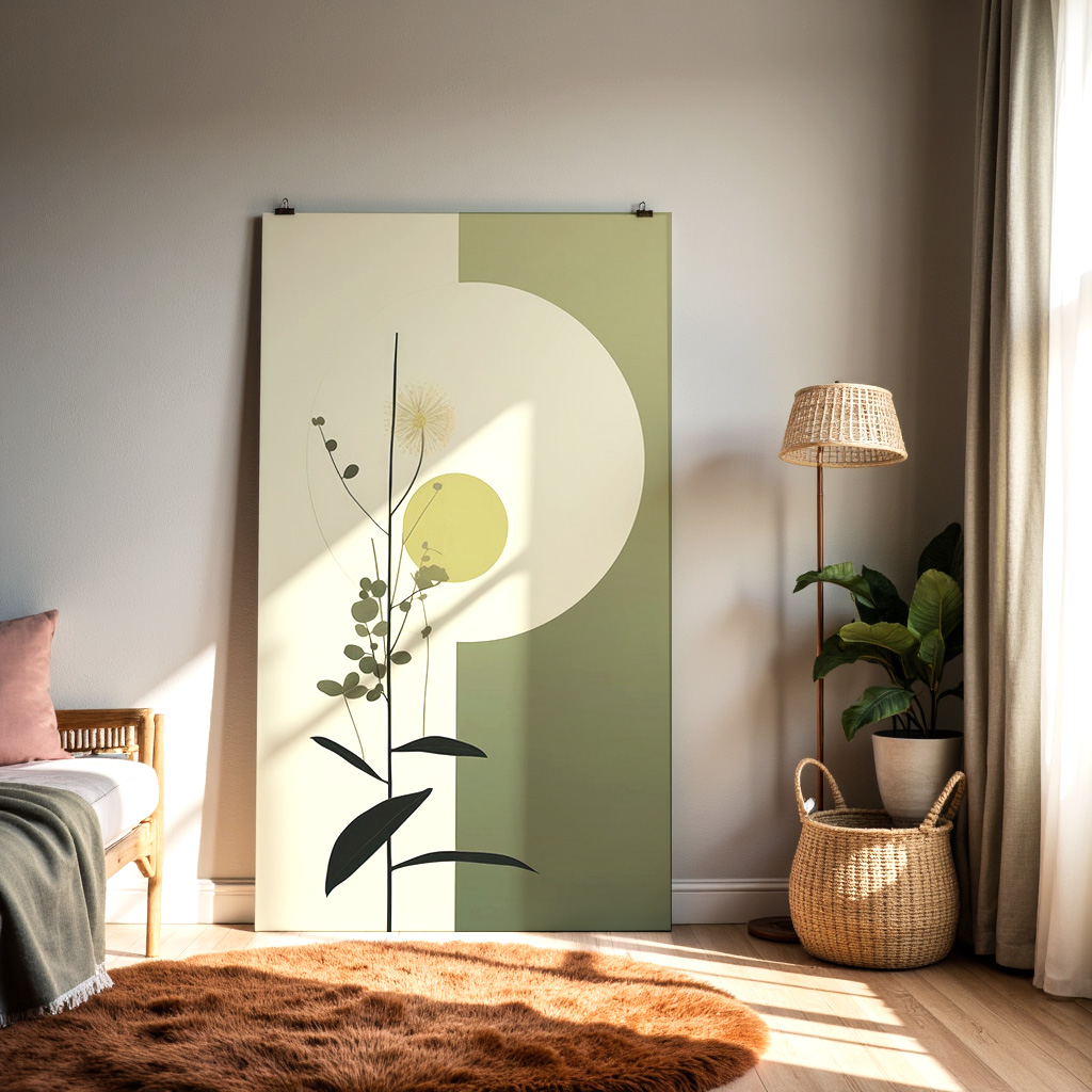 Modern Botanical Abstract Art Print – Minimalist Green Wall Décor — alternate view
