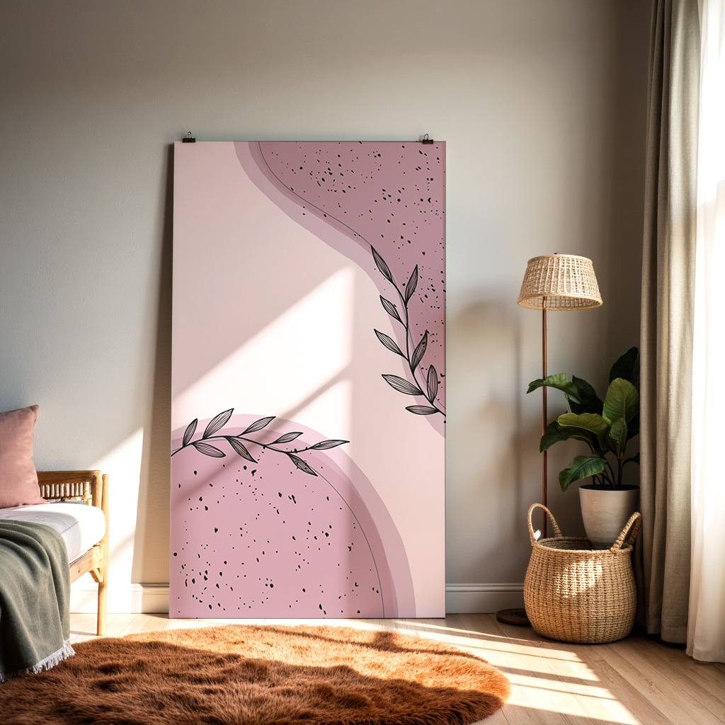 Abstract Botanical Wall Art – Minimalist Pink & Mauve Décor Print — alternate view