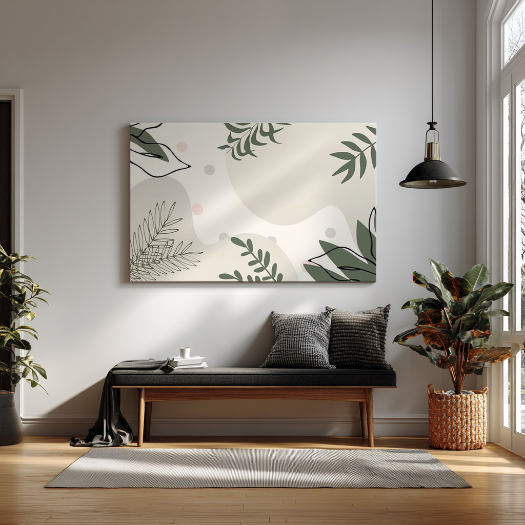 Minimalist Botanical Leaf Art Print – Modern Green Wall Décor — alternate view