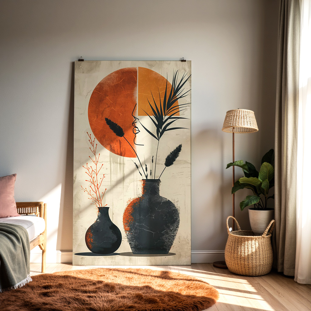Abstract Vase Wall Art – Terracotta and Black Minimalist Design — alternate view