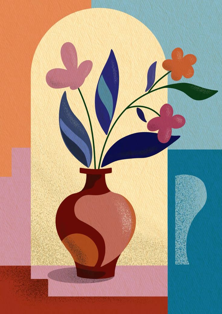 Abstract Floral Vase Wall Art – Modern Geometric Colorful Design