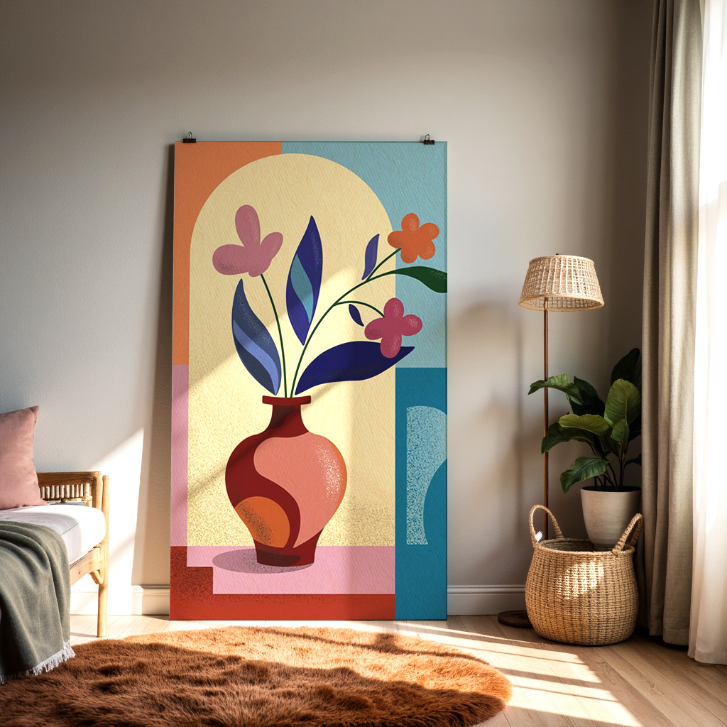Abstract Floral Vase Wall Art – Modern Geometric Colorful Design — alternate view