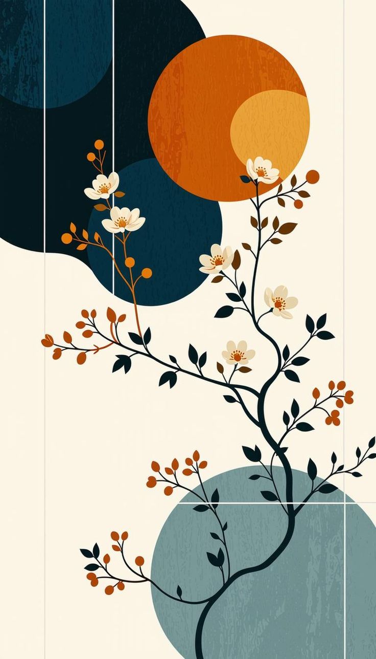 Modern Floral Abstract Art Print – Bold Geometric Botanical Wall Décor