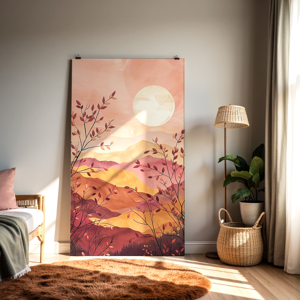Sunset Mountain Landscape Art Print – Warm Scenic Wall Décor — alternate view