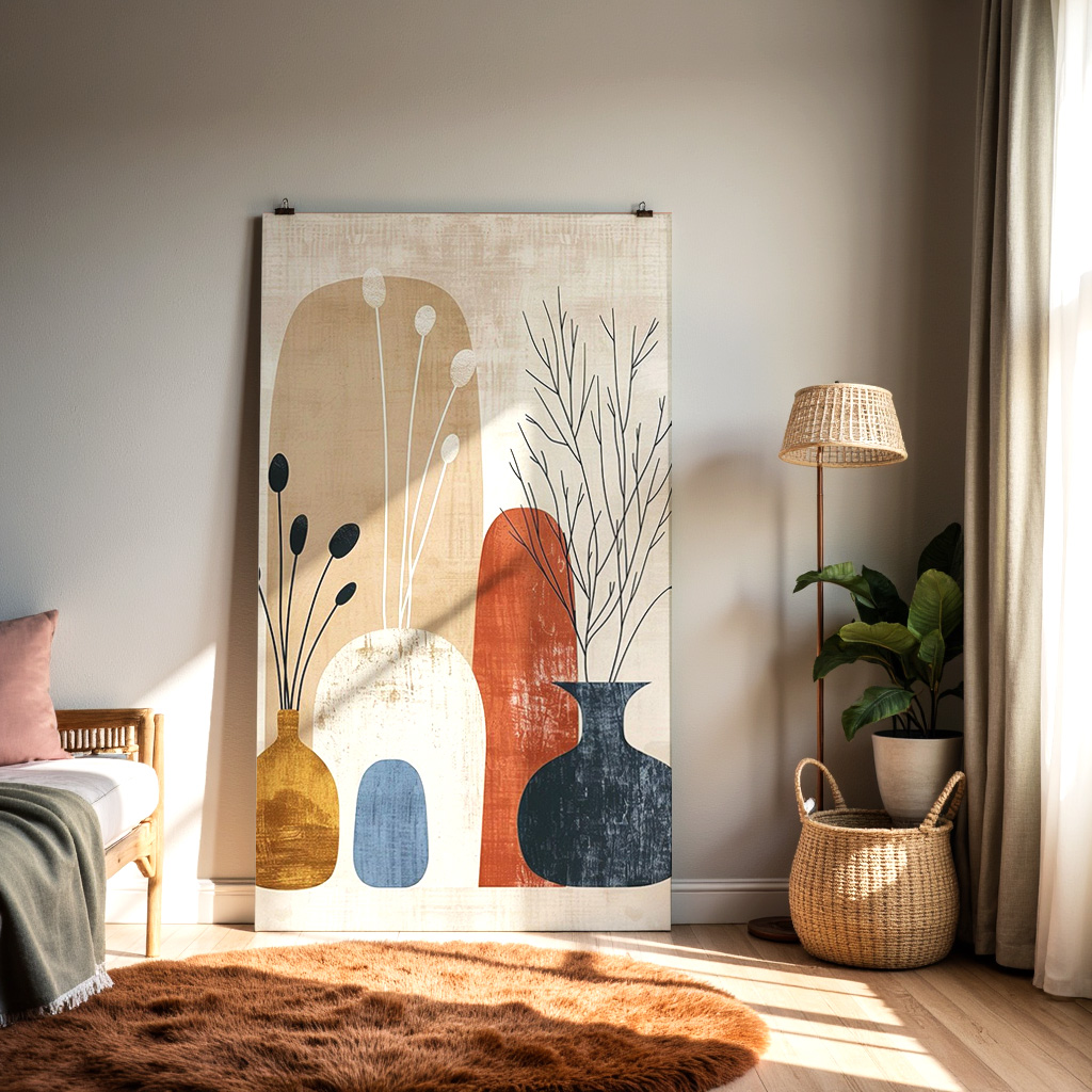 Modern Boho Vase Art Print – Abstract Botanical Wall Décor — alternate view