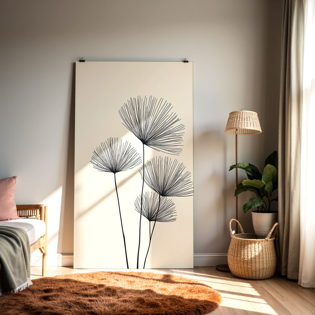 Minimalist Botanical Line Art Print – Modern Neutral Wall Décor — alternate view