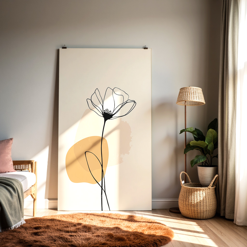 Minimalist Single Flower Line Art Print – Modern Abstract Botanical Décor — alternate view