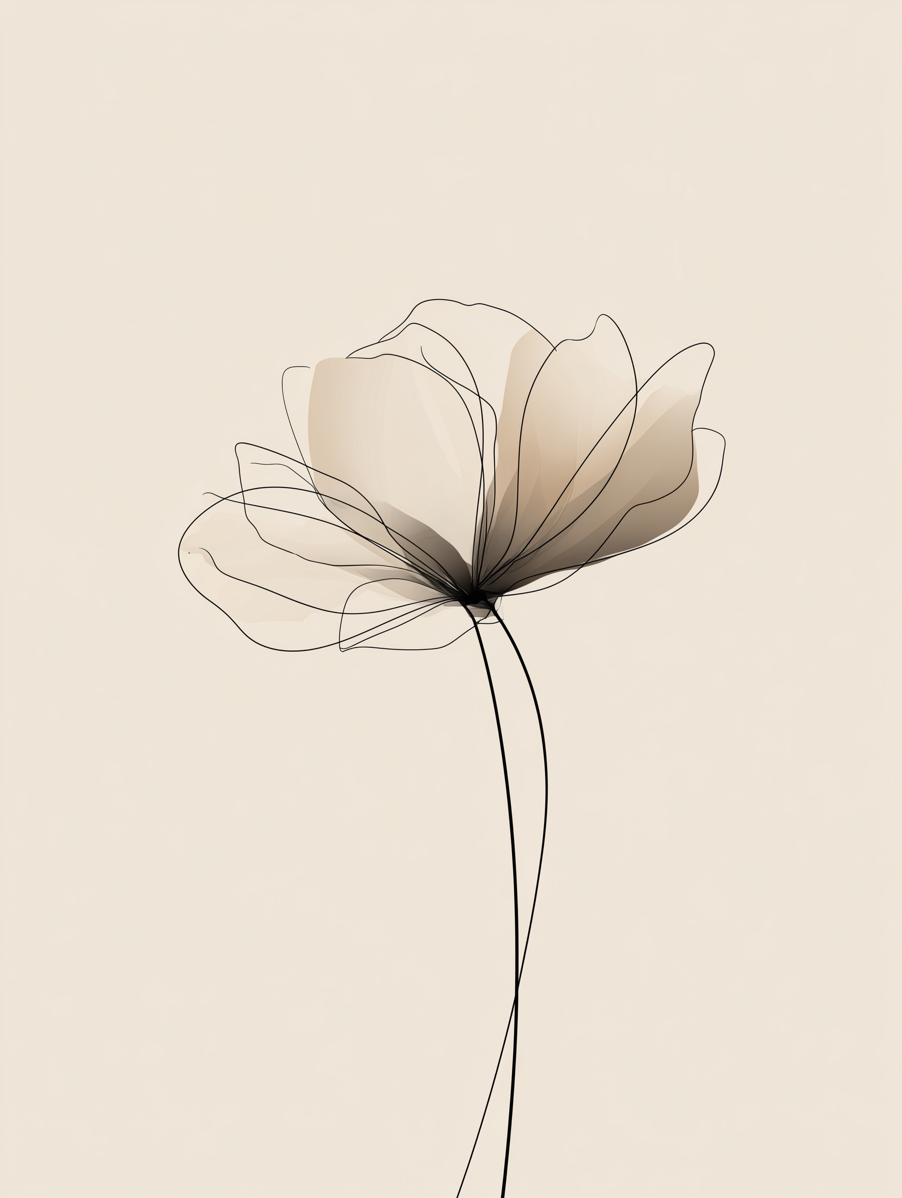 Minimalist Single Bloom Line Art Print – Modern Neutral Floral Décor