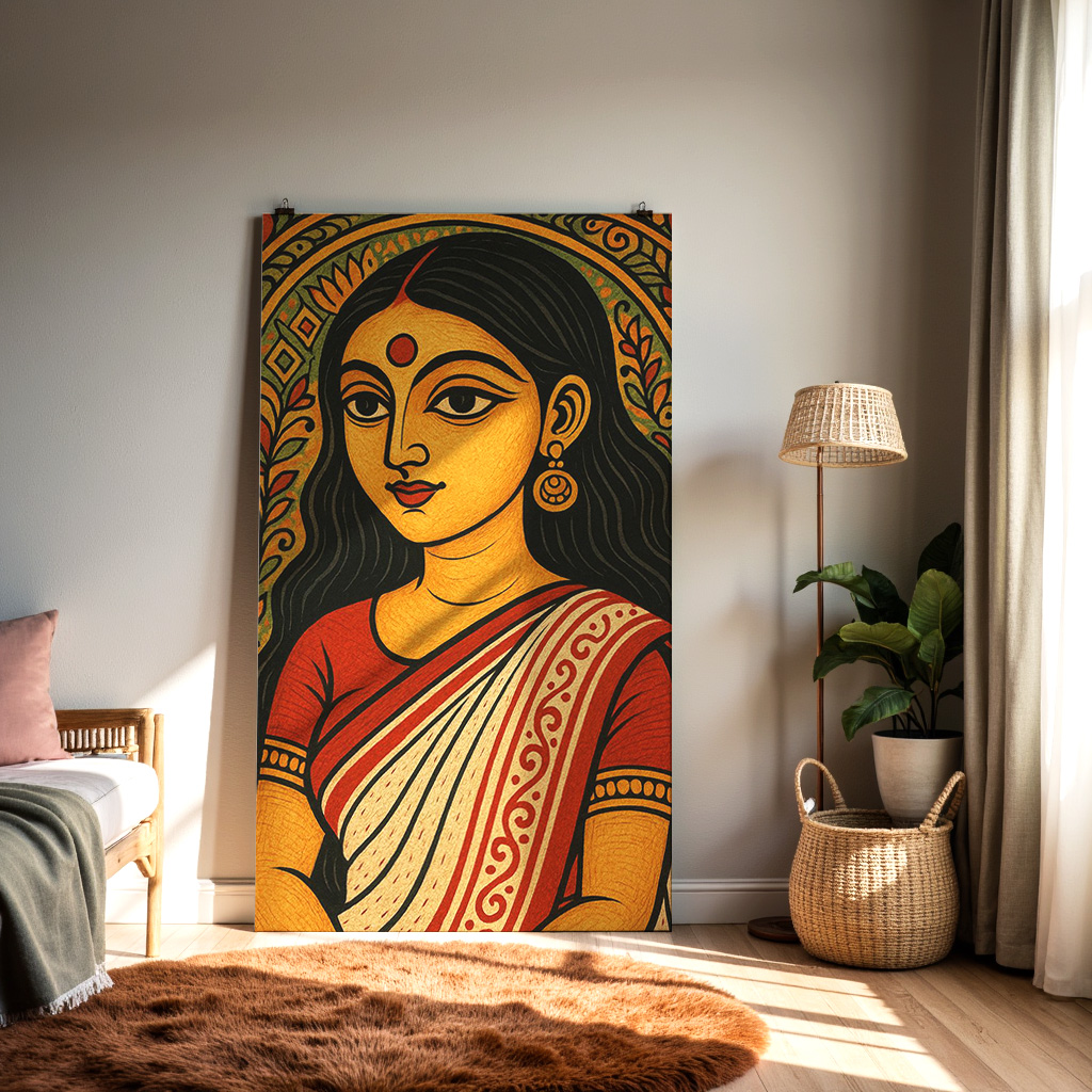 Traditional Indian Folk Art Woman – Vibrant Heritage Wall Print — alternate view