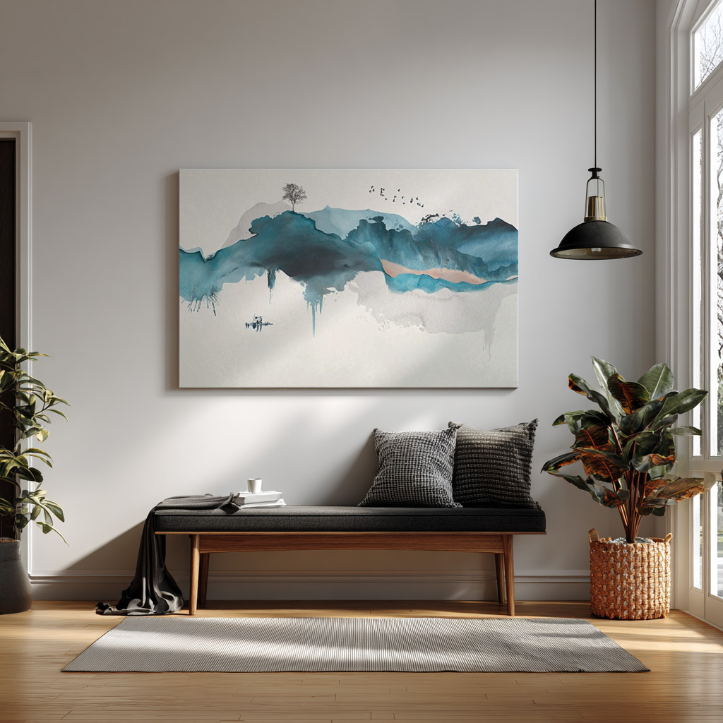 Abstract Watercolor Mountain Landscape – Minimalist Ink & Wash Wall Art — alternate view