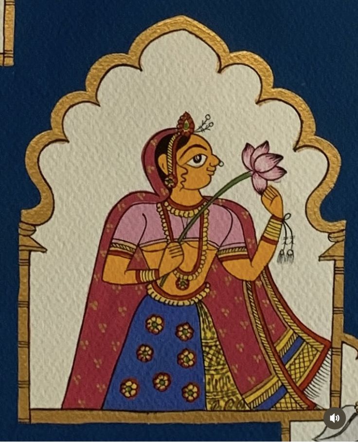 Traditional Rajasthani Miniature Painting – Royal Lady with Lotus | Indian Folk Art
