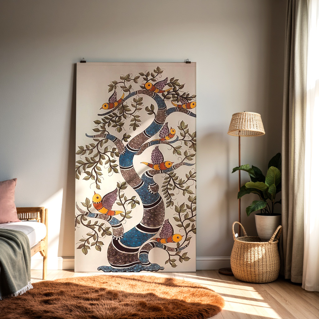 Intricate Folk Art Tree of Life with Birds – Traditional Hand-Painted Decor — alternate view