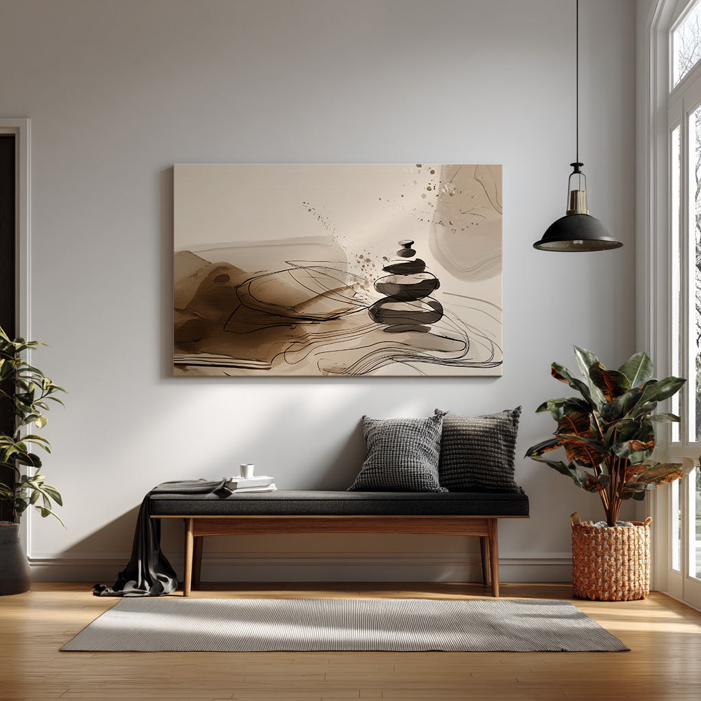 Zen Stone Balance Abstract Art – Minimal Neutral Wall Decor — alternate view