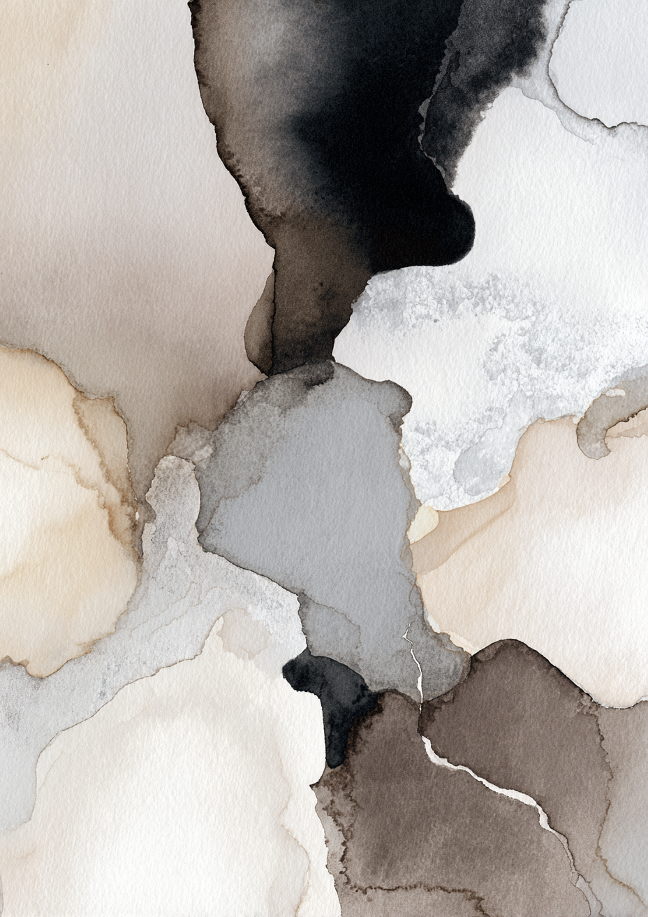 Neutral Abstract Watercolor Wall Art – Modern Minimalist Ink Wash Print