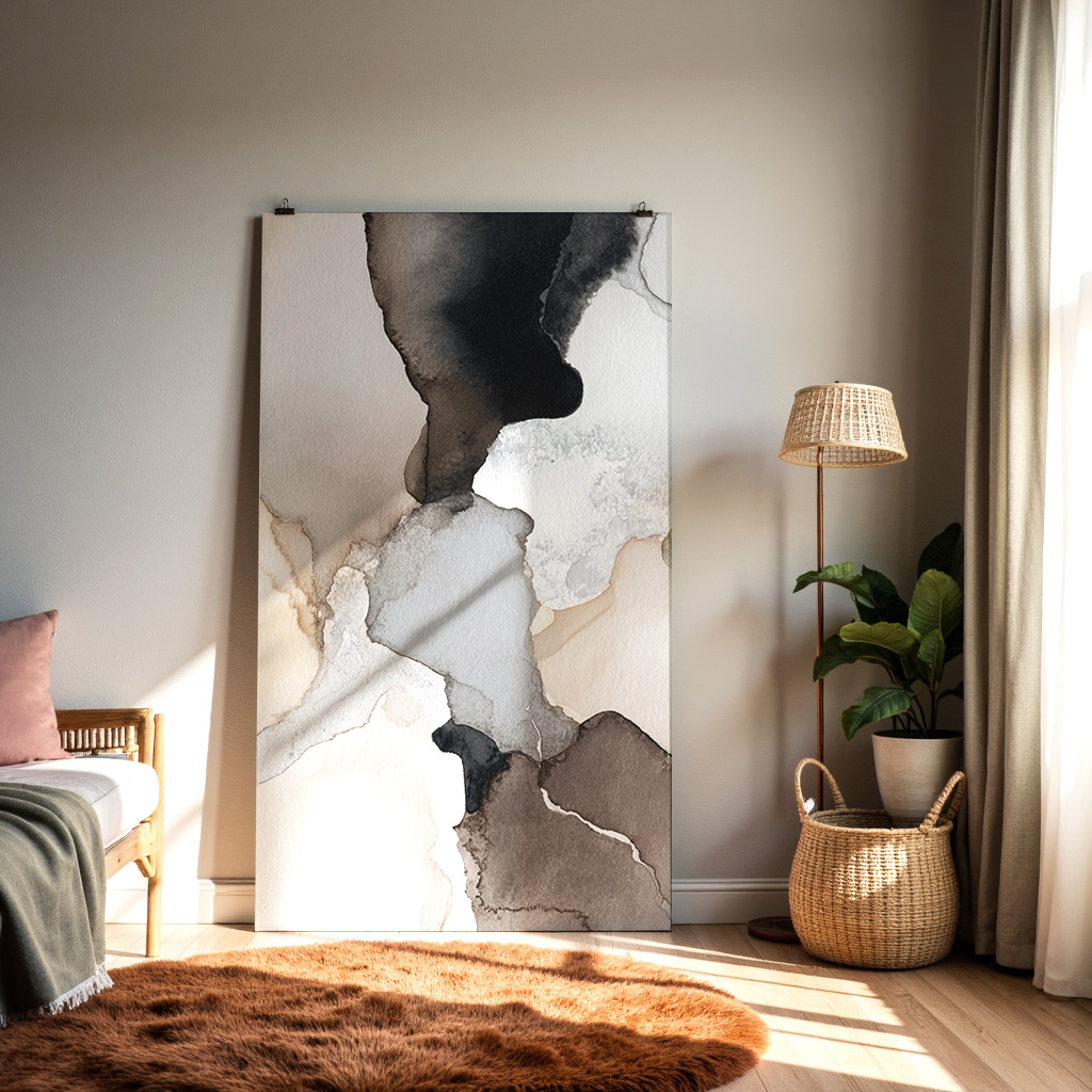 Neutral Abstract Watercolor Wall Art – Modern Minimalist Ink Wash Print — alternate view