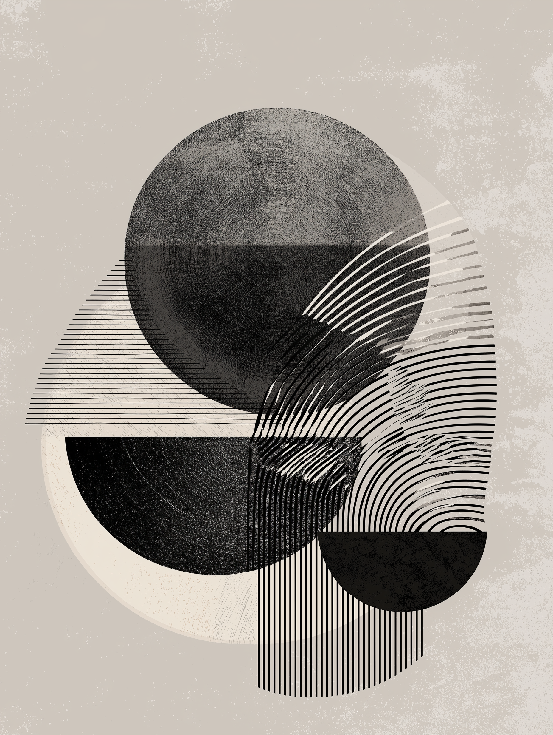 Modern Abstract Geometric Wall Art – Minimalist Monochrome Line & Shape Composition