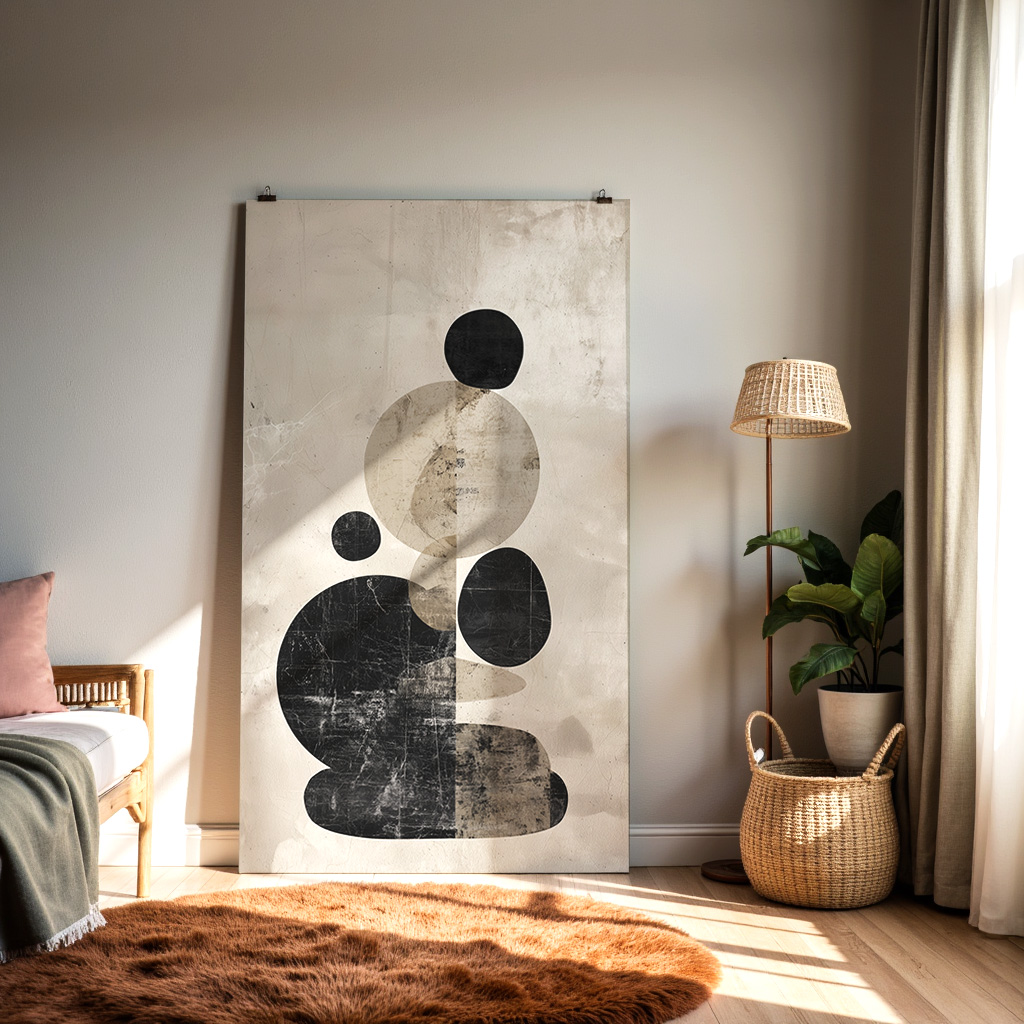 Modern Abstract Minimalist Wall Art – Neutral Geometric Stacked Shapes Print — alternate view