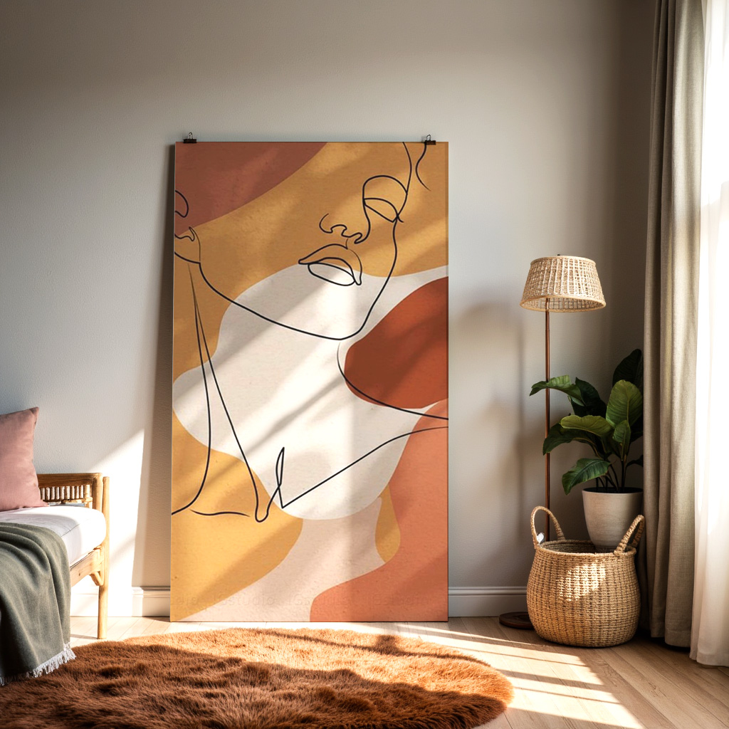 Minimal Abstract Line Art Portrait – Modern One-Line Face Drawing Wall Art — alternate view