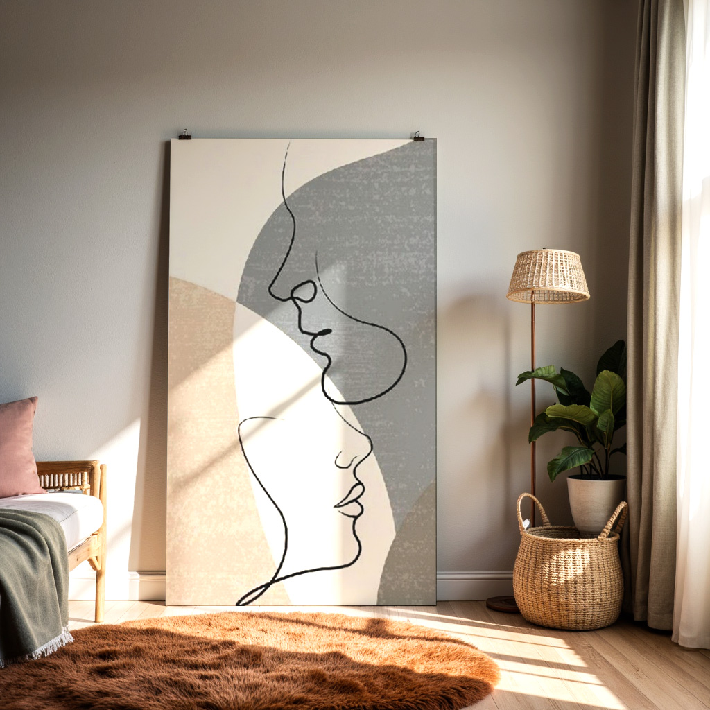 Minimalist One-Line Faces Art Print – Abstract Neutral Wall Art — alternate view