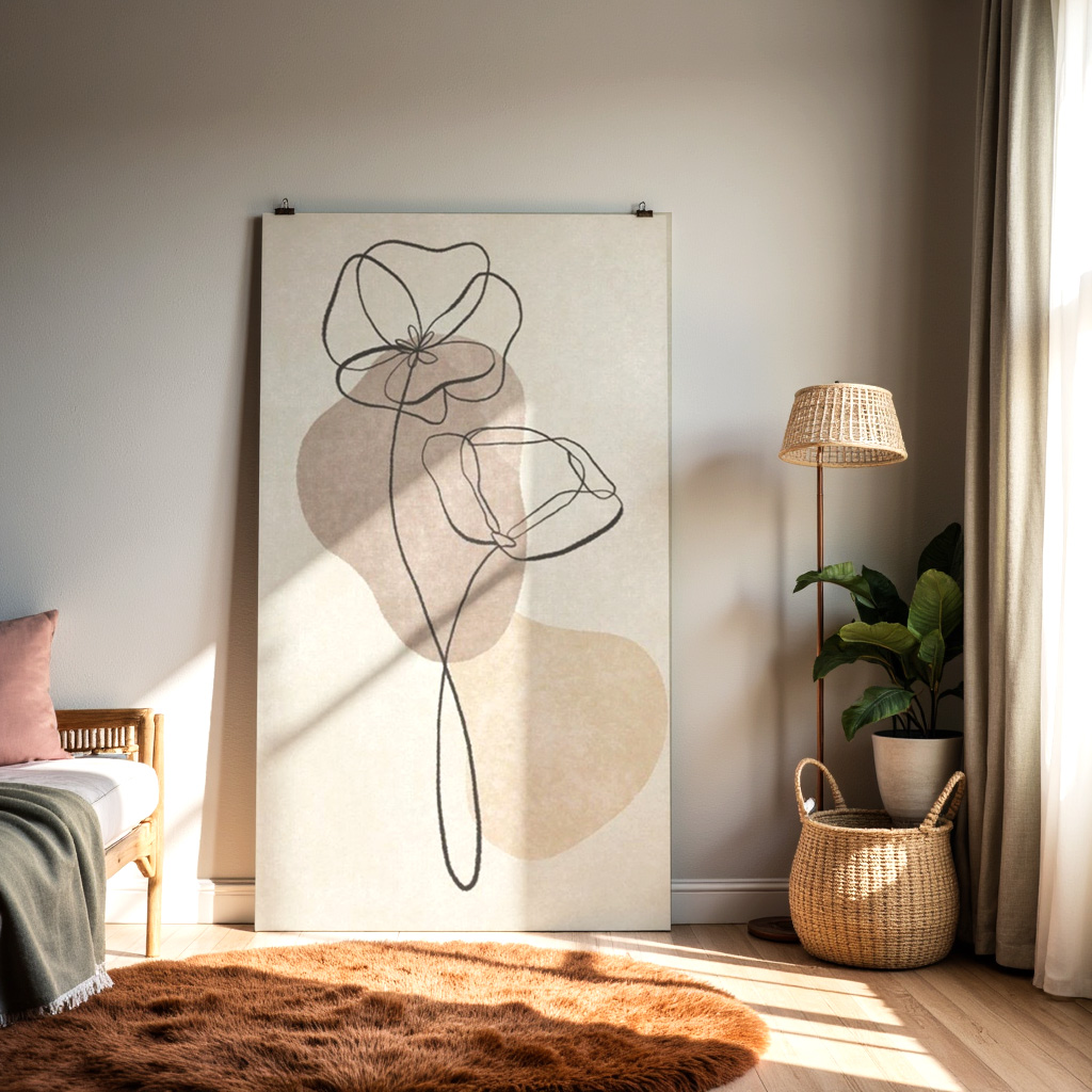 Minimalist One-Line Floral Art Print – Abstract Neutral Botanical Wall Decor — alternate view