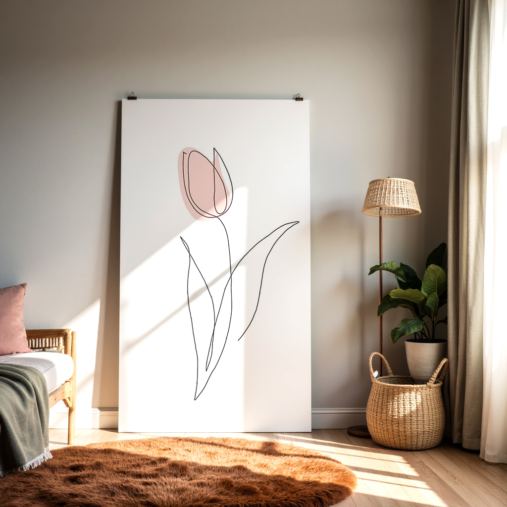 Minimalist One-Line Tulip Art Print – Modern Floral Wall Decor — alternate view