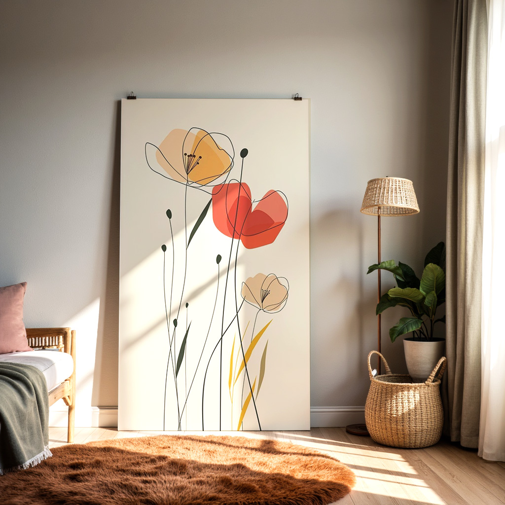 Minimalist Line Art Floral Print – Modern Poppy & Wildflower Wall Art — alternate view