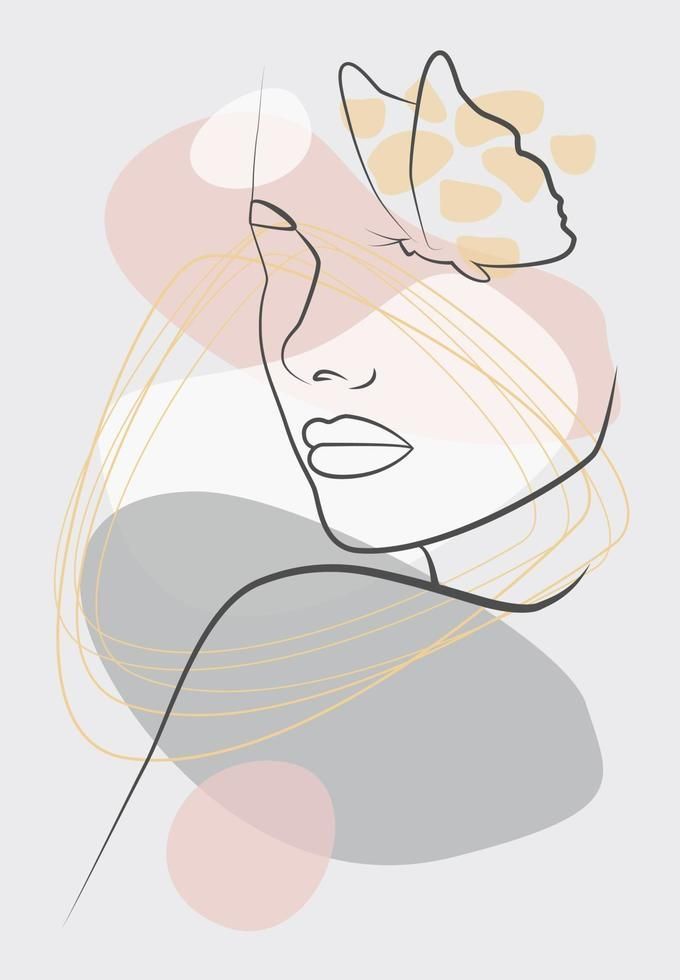 Minimalist Woman & Butterfly Line Art – Soft Abstract Pastel Wall Print