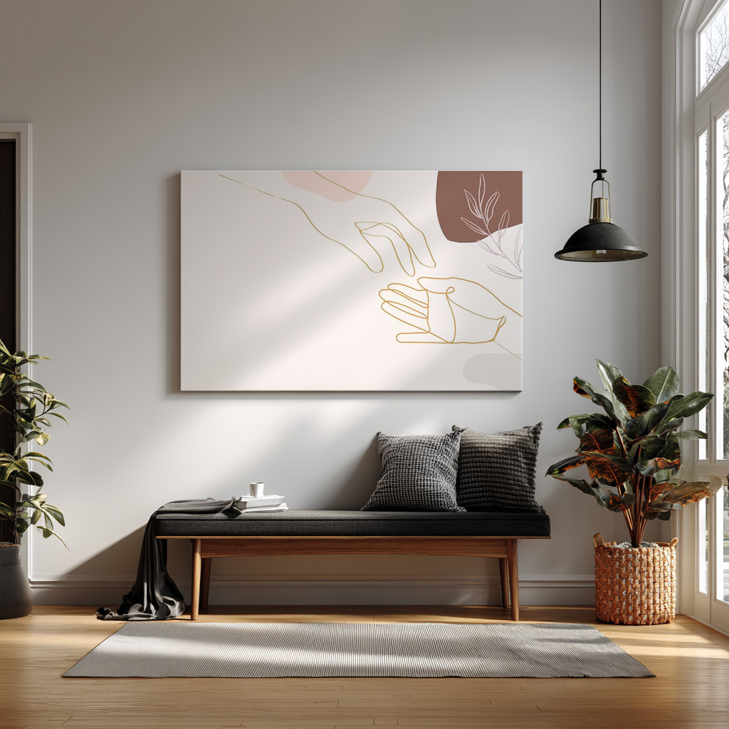 Minimalist Line Art Hands – Abstract Connection & Togetherness Wall Print — alternate view