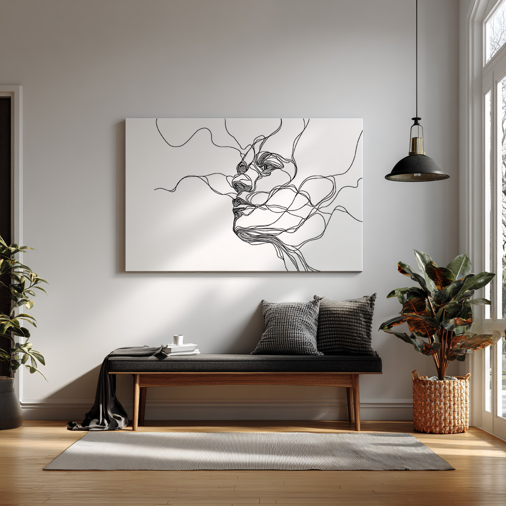 Abstract One-Line Face Drawing – Modern Minimalist Continuous Line Art Print — alternate view