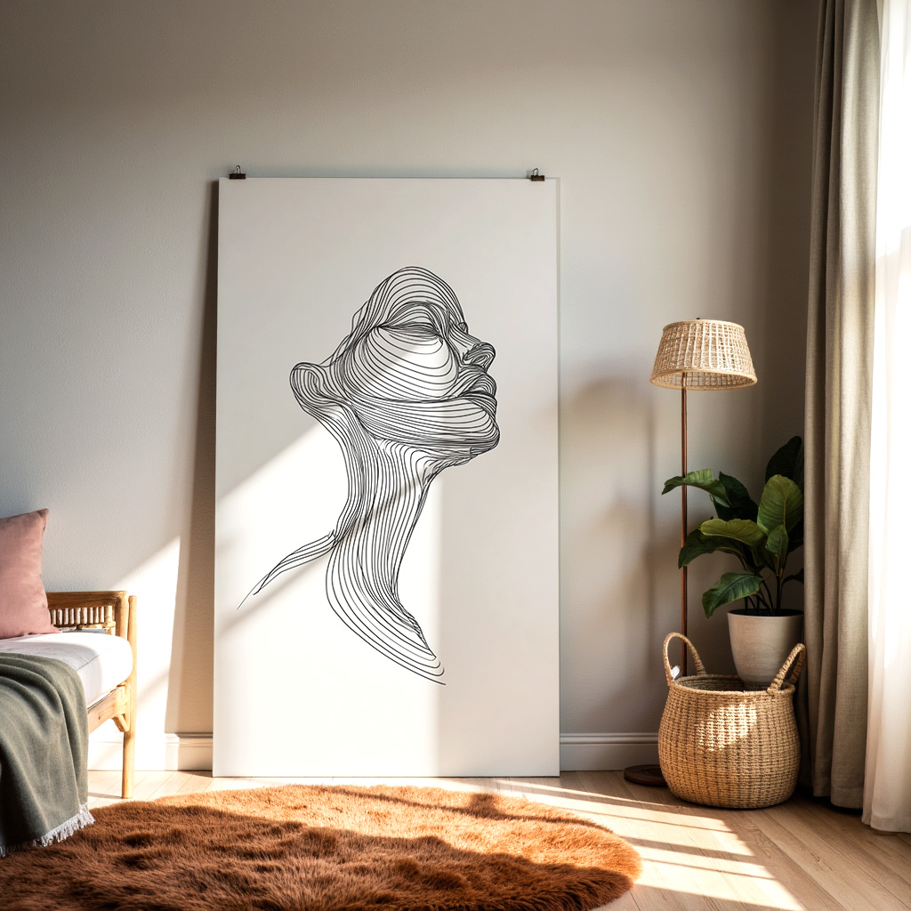 Abstract One-Line Portrait – Modern Minimalist Continuous Line Art Print — alternate view