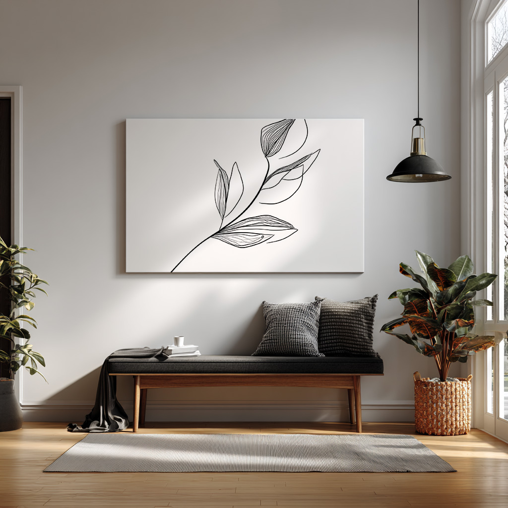 Minimalist Line Art Botanical Print – Modern Abstract Leaf Drawing — alternate view