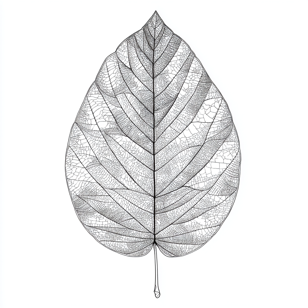 Minimalist Leaf Line Art Print – Detailed Botanical Illustration