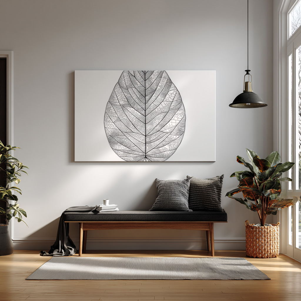 Minimalist Leaf Line Art Print – Detailed Botanical Illustration — alternate view